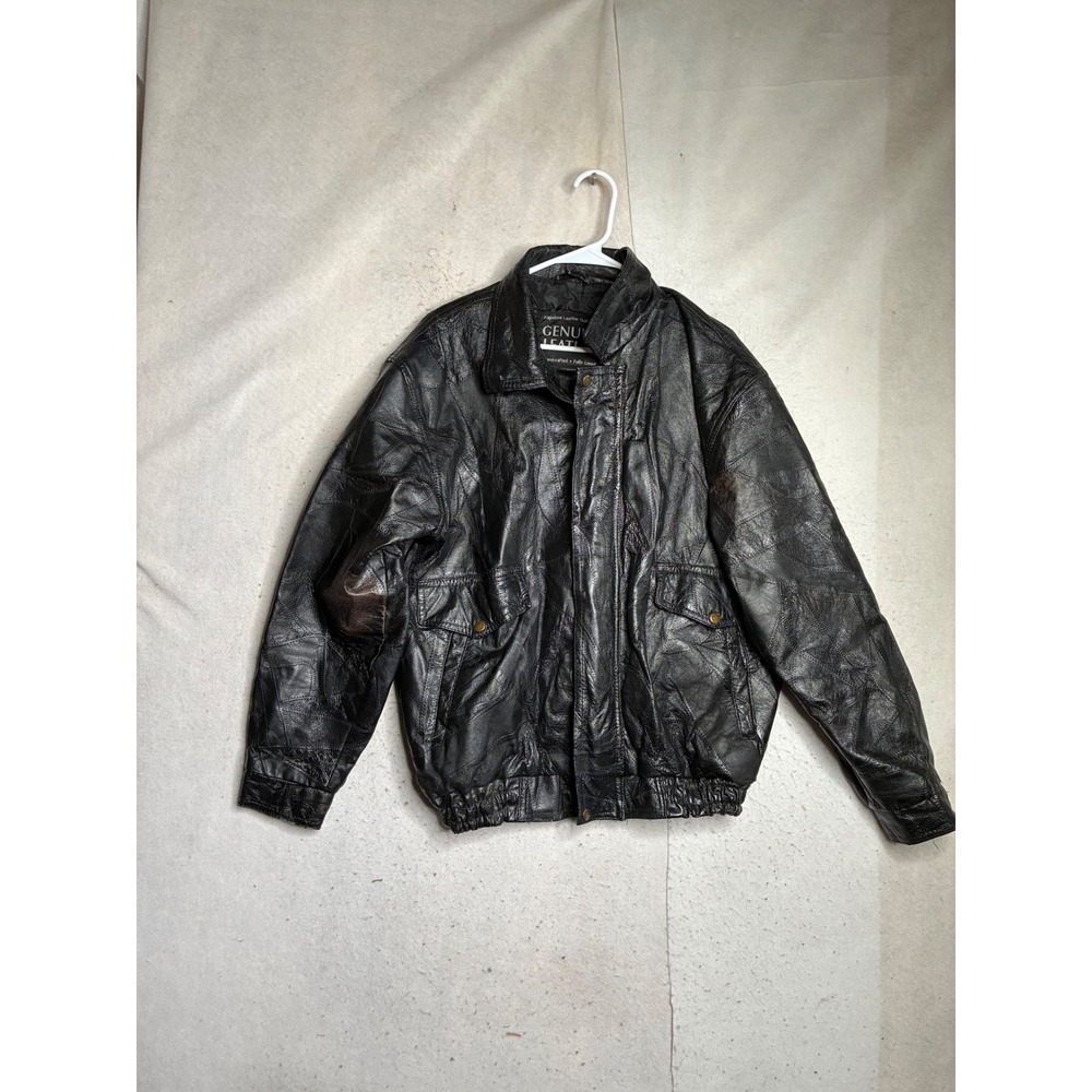Napoline Leather Outfitters Mens Black Patchwork Leather Bomber Jacket Large